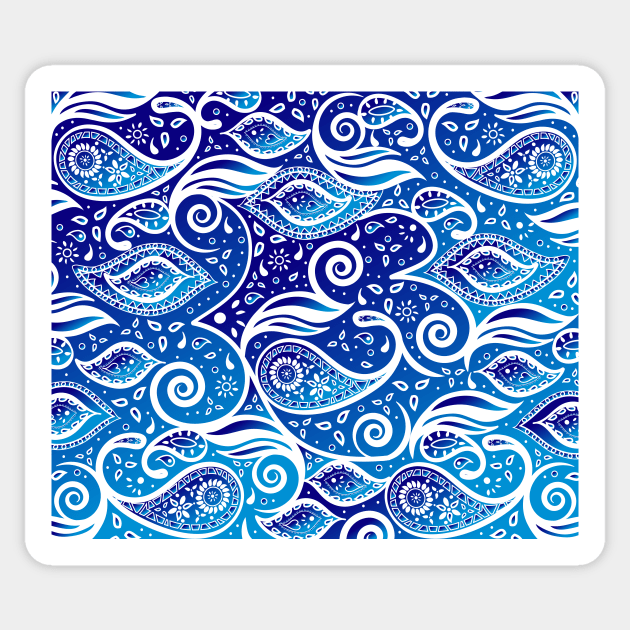 Paisley Bohemian Breeze Art - White and Shades of Blue Sticker by GDCdesigns